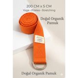 SUNYOGA Doğal Organik Pamuk Yoga Kemeri Turuncu 200 CM x 5 CM Yoga Strap Pilates Esneme Kayışı Dayanıklı Tokalı Yoga Bandı