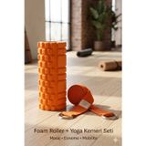 SUNYOGA Foam Roller ve Yoga Kemeri Seti | EVA Masaj Rulosu Pilates Silindiri | 200 cm Organik Pamuk Yoga Kemeri | Fitness Esneme