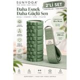 SUNYOGA Foam Roller ve Yoga Kemeri Seti Orta Sert EVA Masaj Rulosu 33x14 cm 200 cm Pamuk Kemer