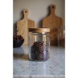 Suo Home Noir Silindir Akasya Kapaklı Cam Saklama Kabı – Vakumlu Kapak, Desenli Yuvarlak Kavanoz (750 ml)