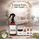 Süper 5’li Bakım Seti | Shea Butter, Udi Hindi, Çörekotu Yağı, Hint Yağı ve Akar Kovucu Spreyi