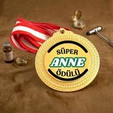 Süper Anne Ödülü Altın Rengi Madalya - Anneler Gününe Özel Hediye Madalyon