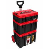 Super-Bag S-M-L Master Case 3'lü Modüler Tekerlekli Takım Çantası Seti, Organizerli Alet Taşıma ve Depolama Sistemi, Çekçek Kollu, Büyük Hacimli, Elektrikçi Tesisatçı Servis İçin, Kırmızı-Siyah