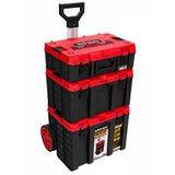 Super-Bag S-M-L Master Case 3'lü Modüler Tekerlekli Takım Çantası Seti, Organizerli Alet Taşıma ve Depolama Sistemi, Çekçek Kollu, Büyük Hacimli, Elektrikçi Tesisatçı Servis İçin, Kırmızı-Siyah
