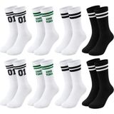 Süper Çorap Unisex Çorap Çizgili 8'li Set 07 Good Vibes Yazılı Siyah Beyaz Uzun Soket Spor Kol - Çok Renkli