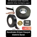 Süper Güçlü 10 Adet Siyah Kauçuk Kendinden Eriyen Bant Elektrik Sızdırmazlık Bandı 5 mt 1.9 cm