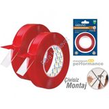 Super Guclu Civisiz Montaj Bant 2 Metre Uzunluk 18Mm En Cift Tarafli Akrilik Bant ( 1 Adet)