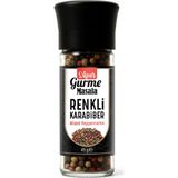 Super Gurme Masala Renkli Karabiber Taneleri 45 gr – Cam Değirmen Kapak – Kırmızı, Yeşil, Beyaz ve Siyah Karabiber Karışımı