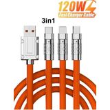 Süper Hızlı 120w Hızlı Şarj Destekli 3in1 Çelik Uçlu Çoklu Şarj Kablosu Turuncu 1