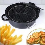 Süper Kaliteli Kapaklı Emaye Fritöz Patates Kızartma Tenceresi 25 cm Siyah, FDN2136