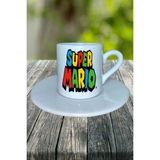 Super Mario Oyun Baskılı Türk Kahvesi Fincanı Tabaklı Kişiye Özel Model 1