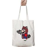 Super Mario Rocket Tanooki Iki Tarafı Kalıcı Baskılı Yıkanabilir Okul Plaj Omuz Bez Çantası