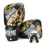 Süper Pro Siyah Üzeri Sarı Işlemeli Deri Boks Eldiveni 12 Oz