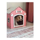 Süper Set Ahşap Dekoratif Köpek Evi-kulübesi Minder Ve Zincir Tasma (pembe-beyaz)
