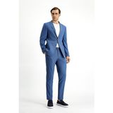 Super Slim Fit Ekstra Dar Kesim Çizgili Beli Lastikli Ipli Gofre Takım Elbise - 50 - Indigo - Süper Slim Fit