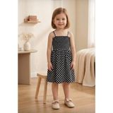 Süper Soley Kız Çocuk Puantiyeli Penye Elbise - 6 - 7 Yaş - Beyaz - Siyah