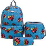 Superbag Erkek Çocuk İlkokul Çantası Racing Araba Desenli Sırt Çantası Beslenmelik Kalemlik 3'Lü Set
