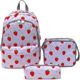 Superbag Kız Çocuk İlkokul Çantası Çilek Desenli Sırt Çantası Beslenmelik ve Kalemlik 3'Lü Set