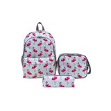 Superbag Kız Çocuk İlkokul Çantası Flamingo Desenli Sırt Çantası Beslenmelik ve Kalemlik 3'Lü Set
