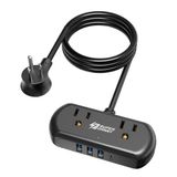 SUPERDANNY USB ile Güç Şeridi, Mini Masaüstü Şarj İstasyonu, 2 Geniş Boşluklu Priz ve 4 USB Bağlantı Noktası, 2 ft Taşınabilir Düz Fiş Uzatma Kablosu, Seyahat, Yurt Odası, Ev Ofis Esasları için, Siyah