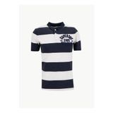 SUPERDRY Lacivert - Beyaz Erkek Regular Fit Çizgili Polo T-Shirt VINTAGE ATHLETIC JERSEY POLO