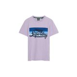 Superdry Üniseks Cali Striped Logo Tişört Gömlek, Açık lavanta lila dokulu, M