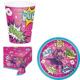Superhero Girl Teması Sofra Set | Doğum Günü Temalı, Tabak ve Bardak, Parti Seti, Balon Desenli