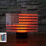 SUPERIORVZND 3D Amerikan Bayrağı Çizgili Gece Lambası Uzaktan Kumanda Güç Dokunmatik Masa Masa Optik İllüzyon Lambalar 16 Renk Değiştiren Işıklar Ev Dekorasyonu Noel Doğum Günü Hediyesi