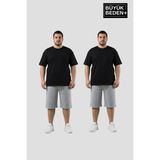 Superlife Büyük Beden Erkek 2’li Kapri Şort Rahat Kalıp Seti 3xl-6xl SPR26BSR591+2 - 4XL - Açık Gri - Gri