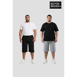Superlife Büyük Beden Erkek 2’li Kapri Şort Rahat Kalıp Seti 3xl-6xl SPR26BSR591+2 - 5XL - Siyah - Gri