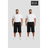 Superlife Büyük Beden Erkek 2’li Kapri Şort Rahat Kalıp Seti 3xl-6xl SPR26BSR591+2 - 5XL - Siyah - Siyah