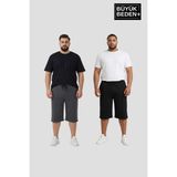 Superlife Büyük Beden Erkek 2’li Kapri Şort Rahat Kalıp Seti 3xl-6xl SPR26BSR591+2 - Fume - Sıyah