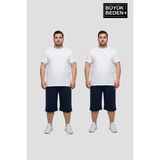 Superlife Büyük Beden Erkek 2’li Kapri Şort Rahat Kalıp Seti 3xl-6xl SPR26BSR591+2 - Navy Blue