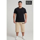Superlife Büyük Beden Erkek 3xl-6xl Rahat Kalıp Cepli Brooklyn 1970 Baskılı Penye Kapri Şort SPR26BSR591-03 - 5XL - 10A-Bej