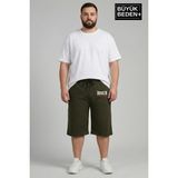 Superlife Büyük Beden Erkek 3xl-6xl Rahat Kalıp Cepli Brooklyn 1970 Baskılı Penye Kapri Şort SPR26BSR591-03 - 5XL - Haki