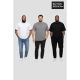 Superlife Büyük Beden Erkek Basic 3xl-6xl Bisiklet Yaka 3'lü Tişört Seti SPR26BTS510+3 - Beyaz - Gri - Siyah - 5XL