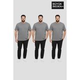 Superlife Büyük Beden Erkek Basic 3xl-6xl Bisiklet Yaka 3'lü Tişört Seti SPR26BTS510+3 - Gri Melanj