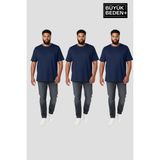 Superlife Büyük Beden Erkek Basic 3xl-6xl Bisiklet Yaka 3'lü Tişört Seti SPR26BTS510+3 - Navy - 4XL