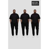 Superlife Büyük Beden Erkek Basic 3xl-6xl Bisiklet Yaka 3'lü Tişört Seti SPR26BTS510+3 - Siyah - 4XL
