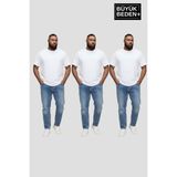 Superlife Büyük Beden Erkek Basic 3xl-6xl Bisiklet Yaka 3'lü Tişört Seti SPR26BTS510+3 - White - 4XL