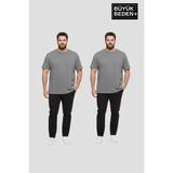 Superlife Büyük Beden Erkek Basic Bisiklet Yaka 2'li Tişört Seti 3xl-6xl SPR26BTS510+2 - Açık Gri - Gri - 5XL