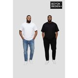 Superlife Büyük Beden Erkek Basic Bisiklet Yaka 2'li Tişört Seti 3xl-6xl SPR26BTS510+2 - Beyaz - Siyah - 5XL