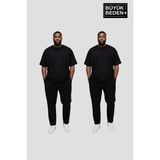 Superlife Büyük Beden Erkek Basic Bisiklet Yaka 2'li Tişört Seti 3xl-6xl SPR26BTS510+2 - BLACK-Siyah - 4XL