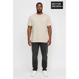 Superlife Büyük Beden Erkek Basic Tişört – Pamuklu Düz T-Shirt 3xl-6xl SPR26BTS510 - 02S-Bej