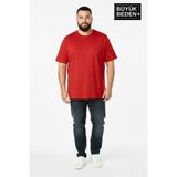Superlife Büyük Beden Erkek Basic Tişört – Pamuklu Düz T-Shirt 3xl-6xl SPR26BTS510 - 105 - Kırmızı
