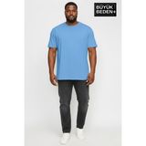 Superlife Büyük Beden Erkek Basic Tişört – Pamuklu Düz T-Shirt 3xl-6xl SPR26BTS510 - Blue - 5XL