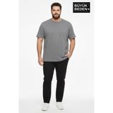 Superlife Büyük Beden Erkek Basic Tişört – Pamuklu Düz T-Shirt 3xl-6xl SPR26BTS510 - Gri Melanj - 4XL