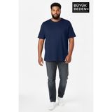 Superlife Büyük Beden Erkek Basic Tişört – Pamuklu Düz T-Shirt 3xl-6xl SPR26BTS510 - Navy - 4XL