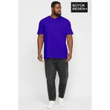 Superlife Büyük Beden Erkek Basic Tişört – Pamuklu Düz T-Shirt 3xl-6xl SPR26BTS510 - Saks - 5XL
