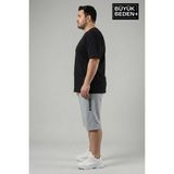 Superlife Büyük Beden Erkek Kapri Şort Brooklyn Baskılı Rahat Kalıp 3xl-6xl SPR26BSR591-02 - Gri Melanj